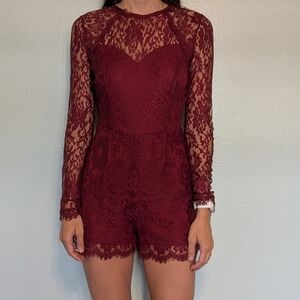 Burgundy Lace Long Sleeve Romper